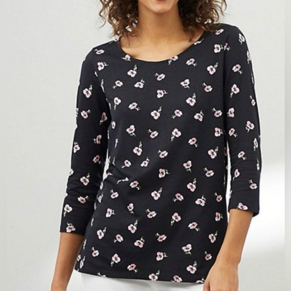 J. Jill Layered Back Mixed Media Floral Top Black Size Small Petite